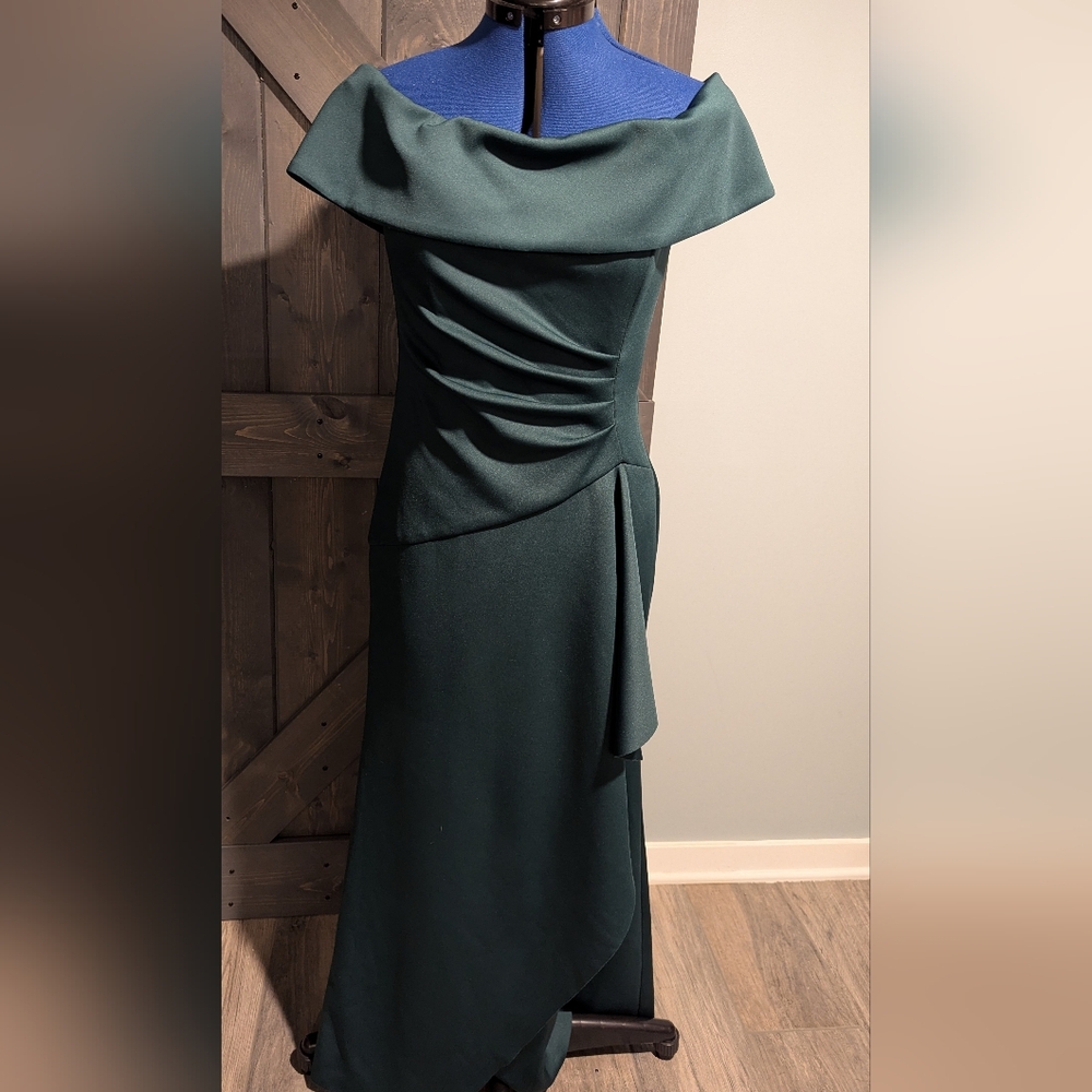 Xscape Off Shoulder Dark Green Dress